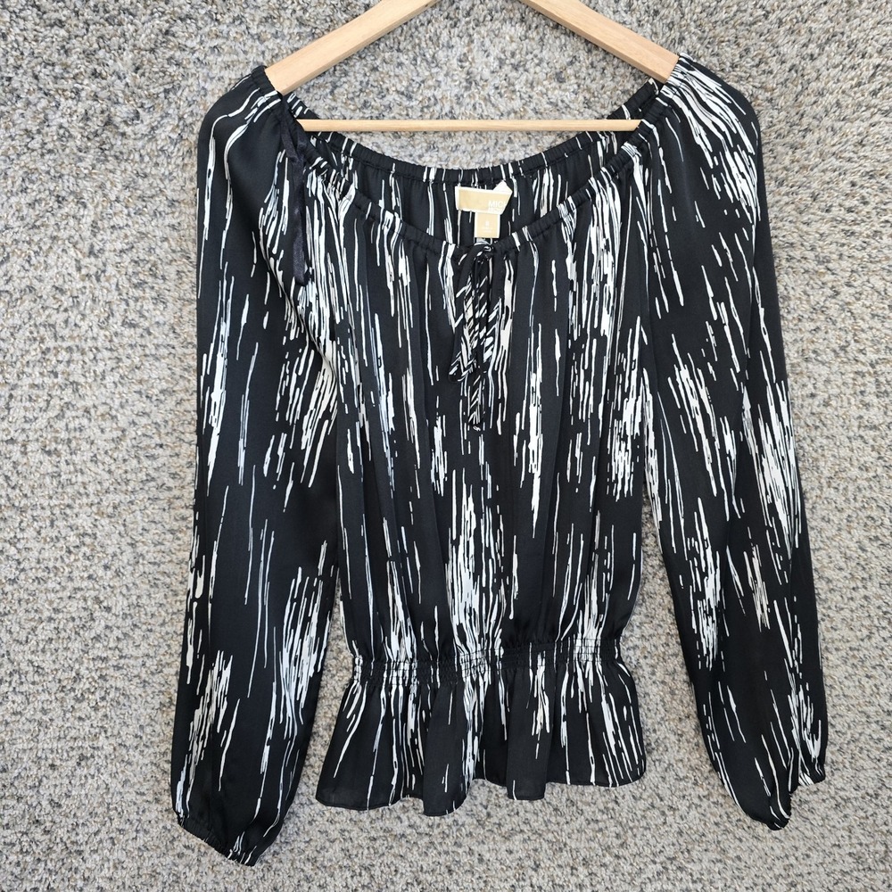 Michael Kors Top Womens Small Black Off The Shoulder Blouse Elastic Waist Ladies